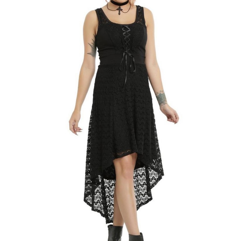 Royal Bones🌟 Daang Goodman Midi Dress SZ XS Black Goth Grunge High Low Lace Trim